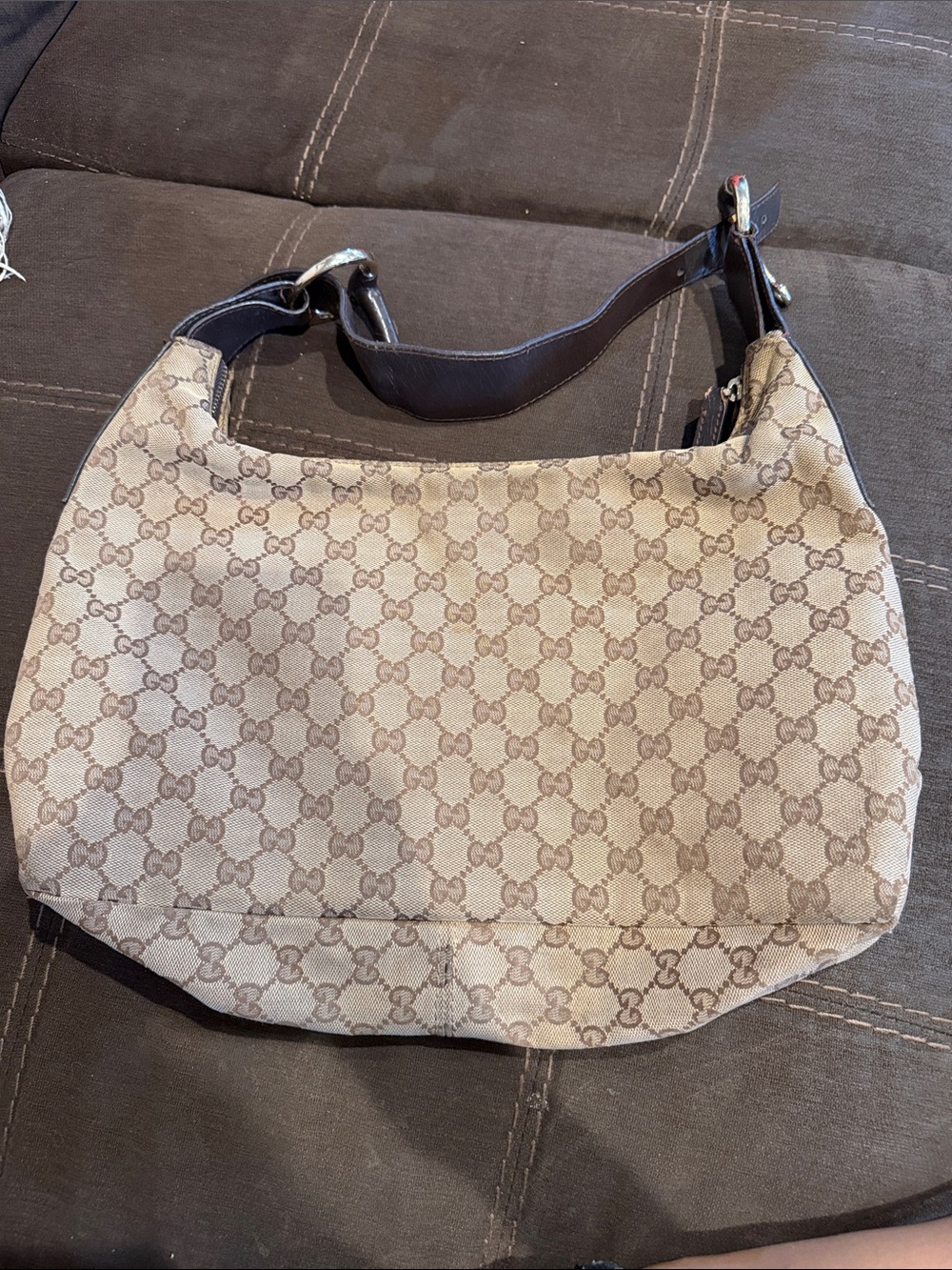 Gucci Brown Monogram Canvas Hobo with Dark Brown Strap